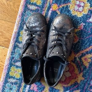 Stuart Weitzman Metallic Bronze Lace-Up Sneakers with Black Laces